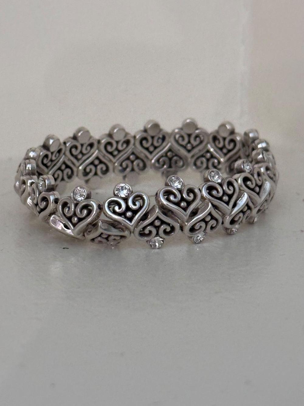 Stanley Silver Heart Link Bracelet with Clear Stones